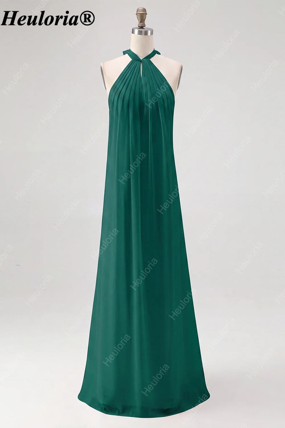 HEULORIA Halter Pleated Chiffon Bow Back Bridesmaid Dress ED-1101
