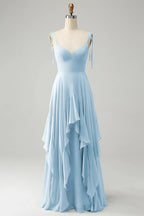 HEULORIA Elegant Cascading Ruffle Chiffon Bridesmaid Dress - Tie-Shoulder V-Neck Maxi Gown ED-252