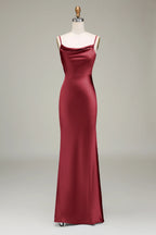 HEULORIA Elegant Cowl Neck Satin Floor-Length Bridesmaid Dress with Delicate Spaghetti Straps ED-253
