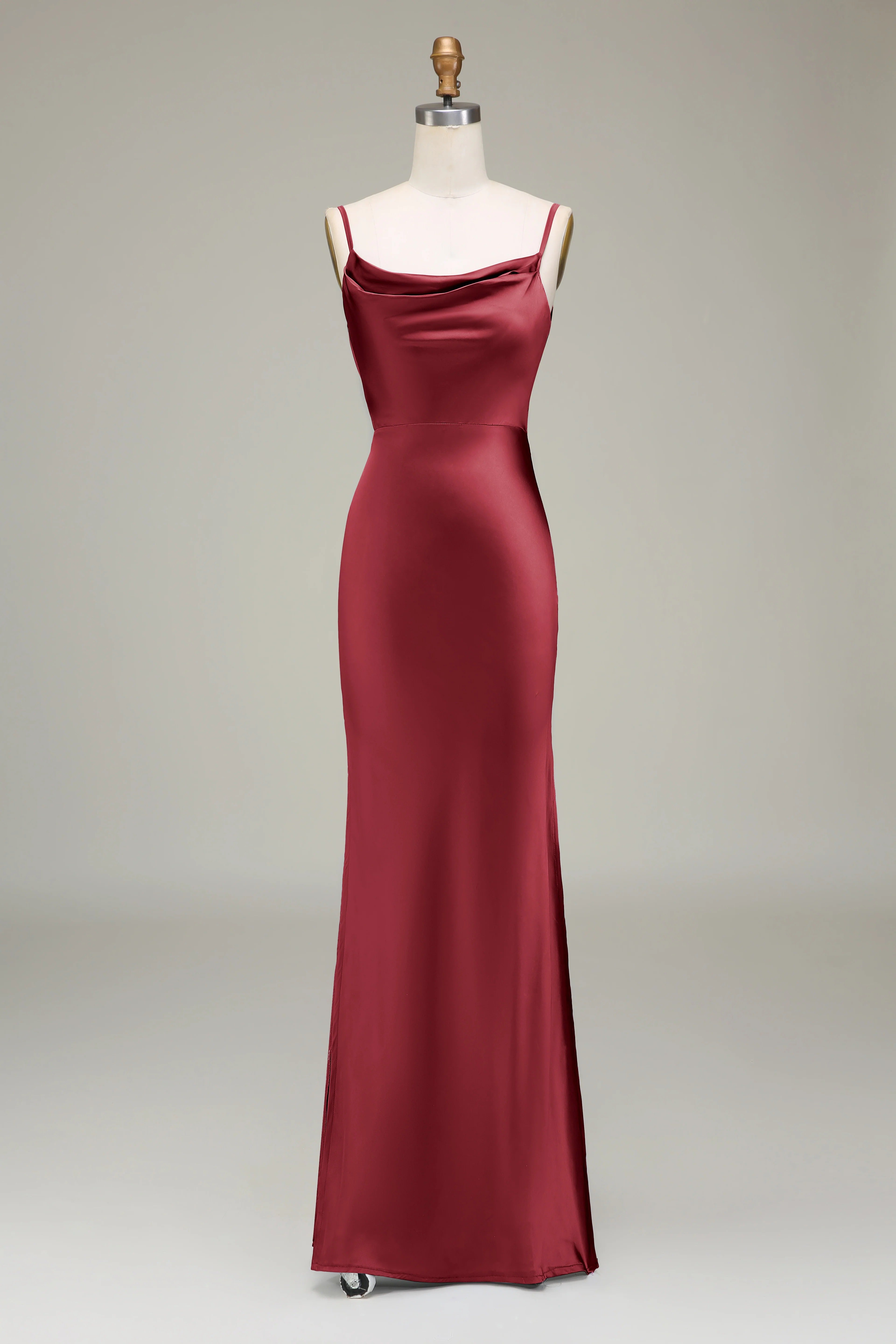 HEULORIA Elegant Cowl Neck Satin Floor-Length Bridesmaid Dress with Delicate Spaghetti Straps ED-253