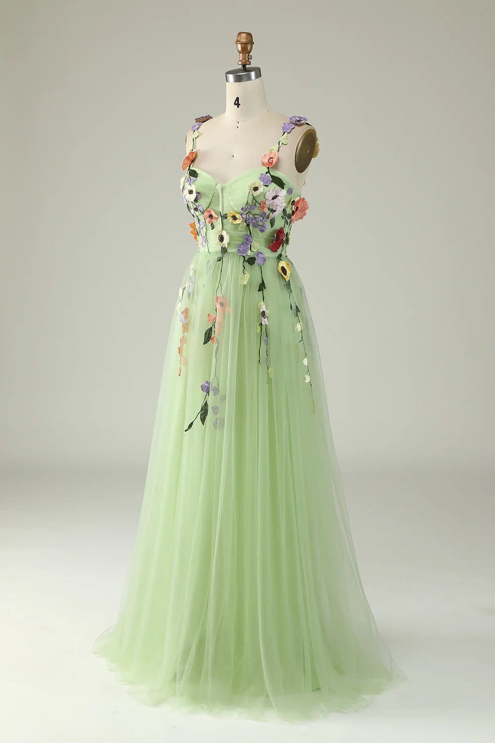 Heuloria Enchanted Garden 3D Floral Appliqué Tulle Prom Dress - Whimsical A-Line Formal Gown ED-585
