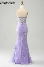 HEULORIA Strapless Sweetheart Lace Corset Prom Dress with Slit ED-369