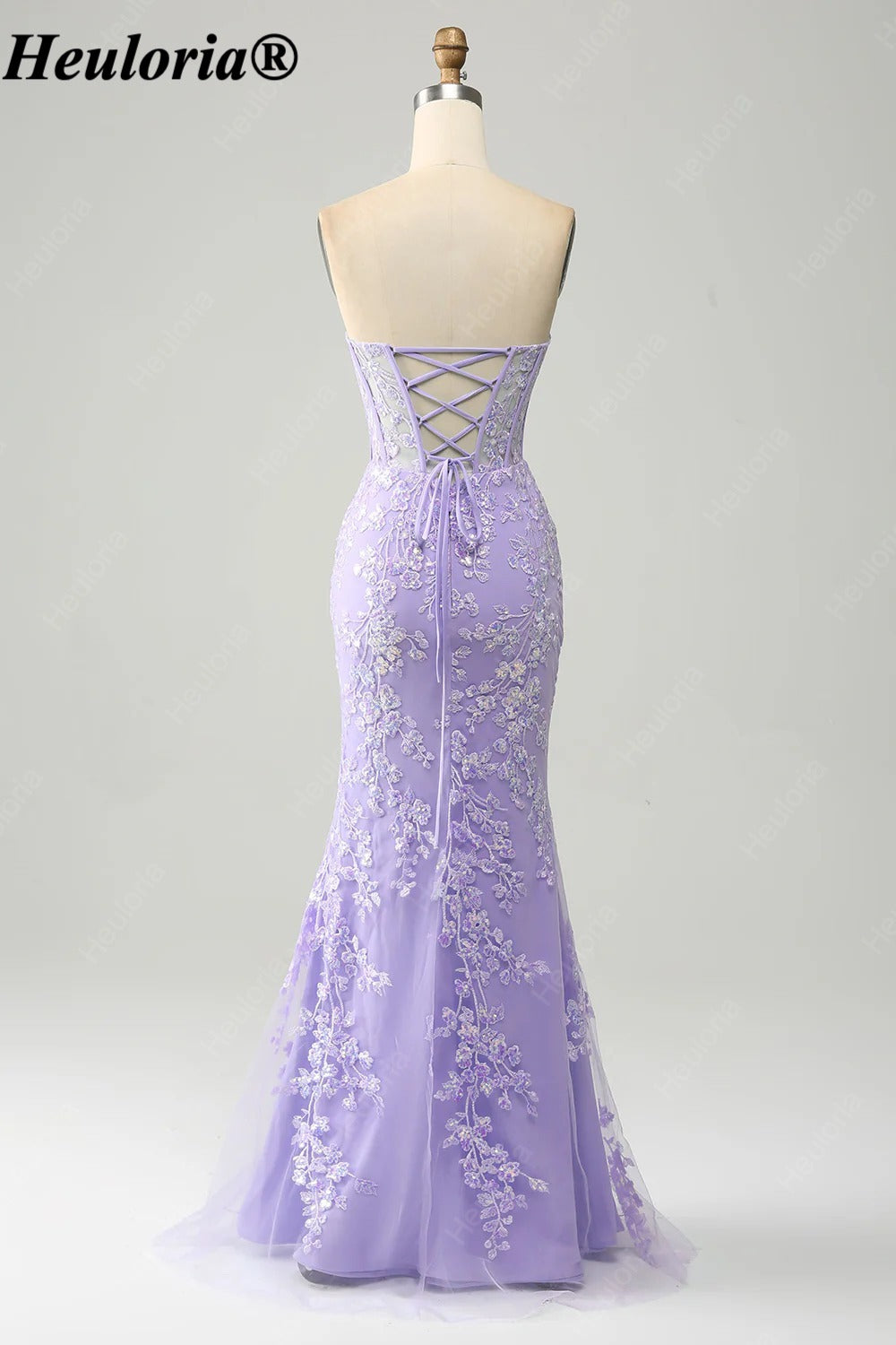 HEULORIA Strapless Sweetheart Lace Corset Prom Dress with Slit ED-369