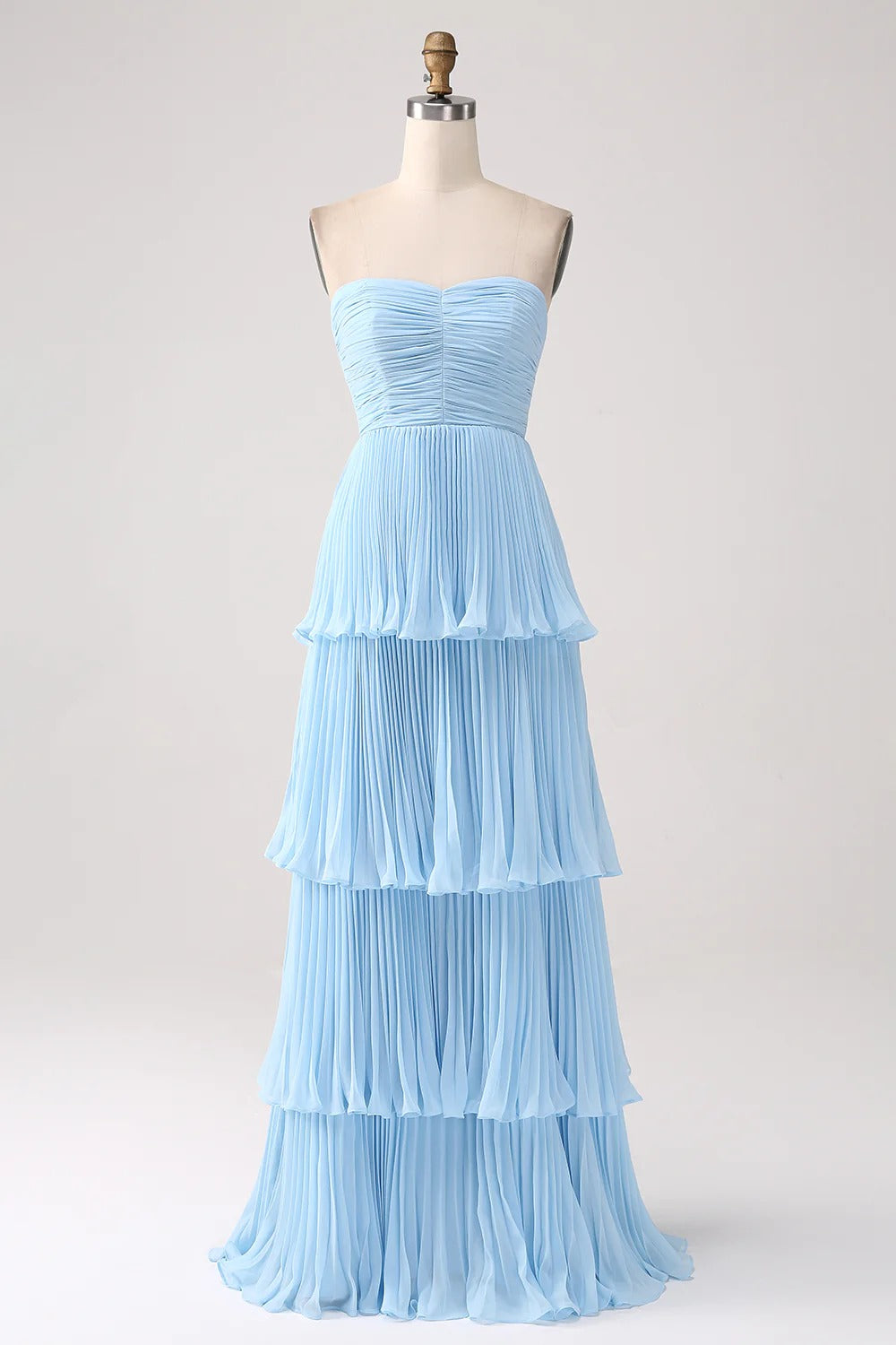 HEULORIA Strapless Tiered Pleated Chiffon Maxi Dress - Elegant Sleeveless Evening Gown ED-241