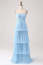 HEULORIA Strapless Tiered Pleated Chiffon Maxi Dress - Elegant Sleeveless Evening Gown ED-241