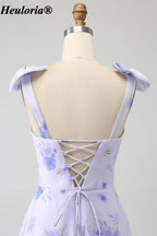 heuloria-Lilac Floral Bow Shoulder Tiered Dress with Lace-Up Back-ed-557
