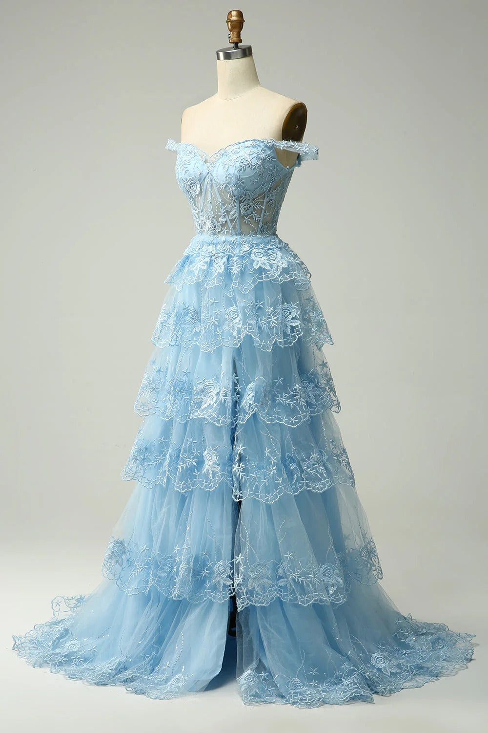 HEULORIA Off-the-Shoulder Tiered Tulle Prom Dress with Shimmering Sequins - Romantic Floor-Length Evening Gown ED-365