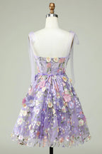 HEULORIA Enchanting Lavender 3D Floral Applique Tulle Prom Dress - Whimsical Tie-Strap Cocktail Party Gown ED-601