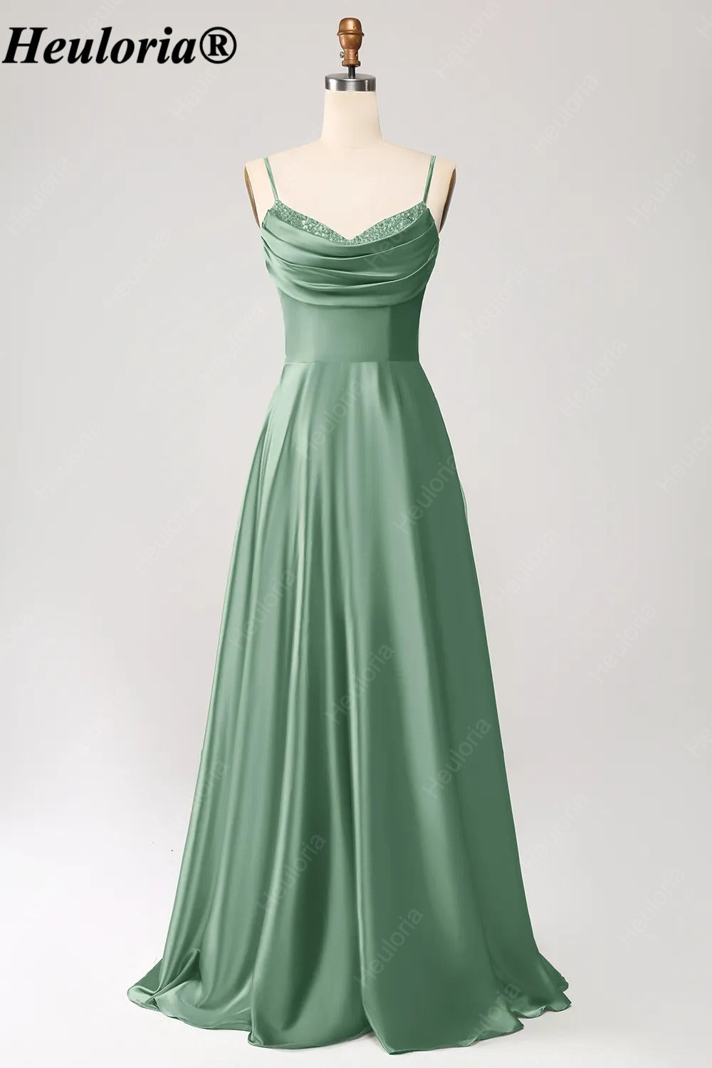 HEULORIA Cowl Neck Satin A-Line Bridesmaid Dress with Embellished Trim ED-361