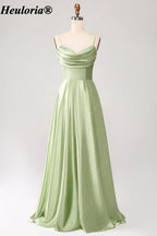 HEULORIA Cowl Neck Satin A-Line Bridesmaid Dress with Embellished Trim ED-361