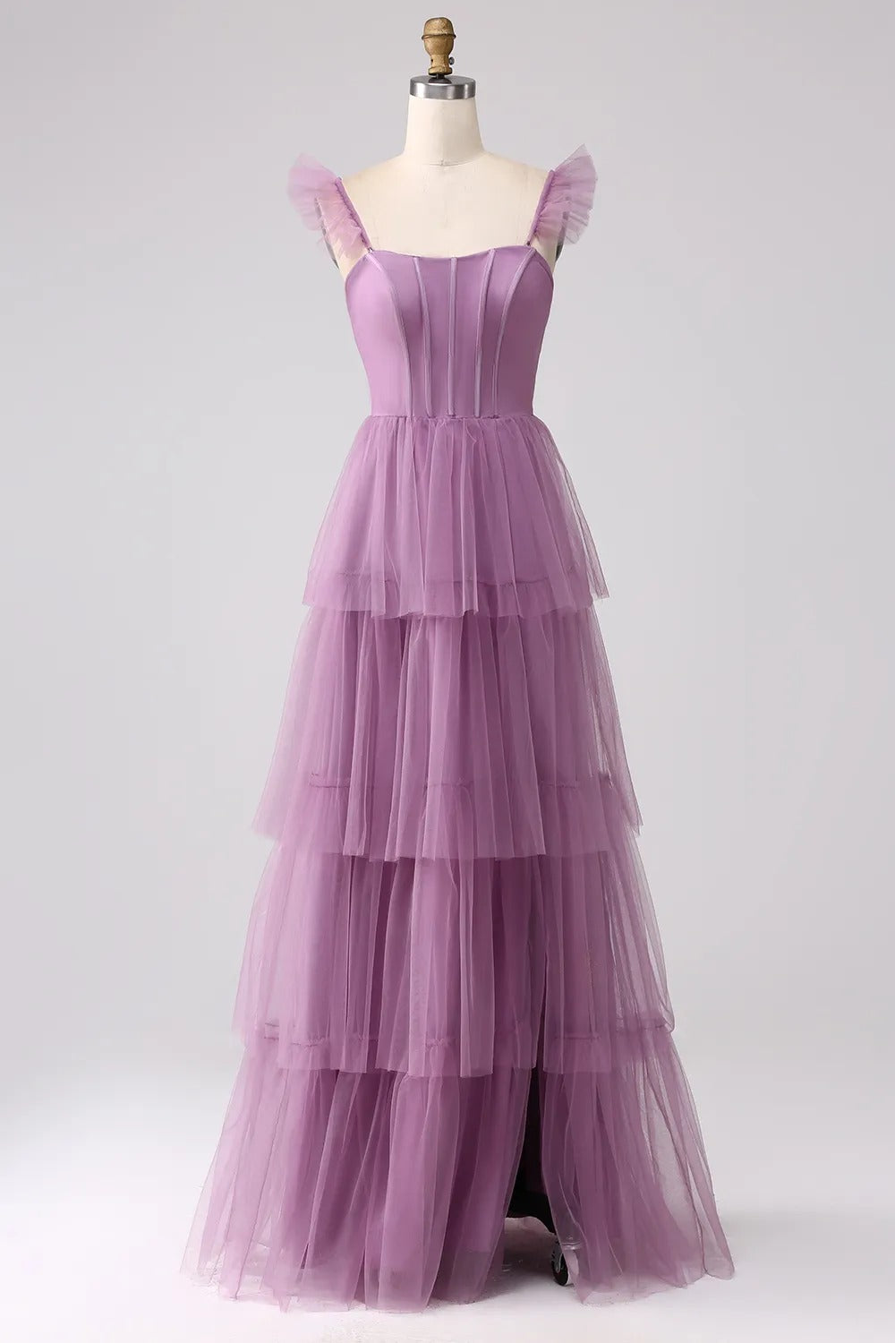 HEULORIA Romantic Tiered Tulle Corset Gown with Ruffled Straps and Lace-Up Back Formal Dress ED-226