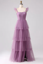 HEULORIA Romantic Tiered Tulle Corset Gown with Ruffled Straps and Lace-Up Back Formal Dress ED-226