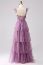 HEULORIA Romantic Tiered Tulle Corset Gown with Ruffled Straps and Lace-Up Back Formal Dress ED-226