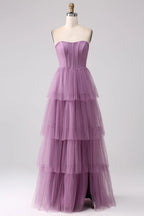 HEULORIA Romantic Tiered Tulle Corset Gown with Ruffled Straps and Lace-Up Back Formal Dress ED-226