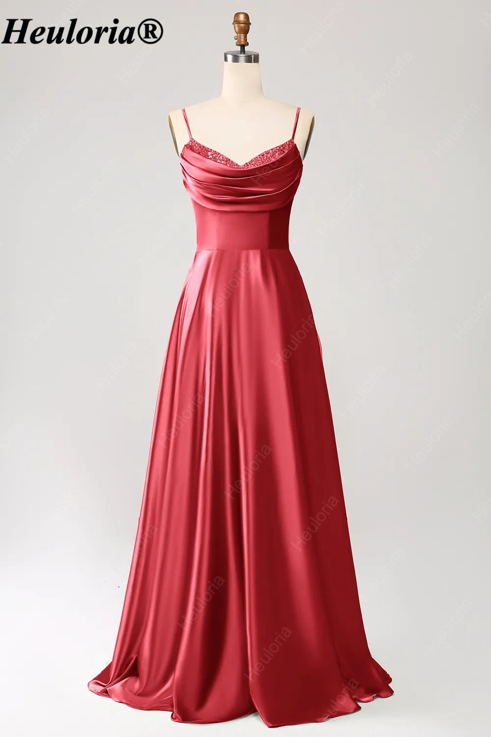 HEULORIA Cowl Neck Satin A-Line Bridesmaid Dress with Embellished Trim ED-361