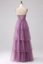 HEULORIA Romantic Tiered Tulle Corset Gown with Ruffled Straps and Lace-Up Back Formal Dress ED-226