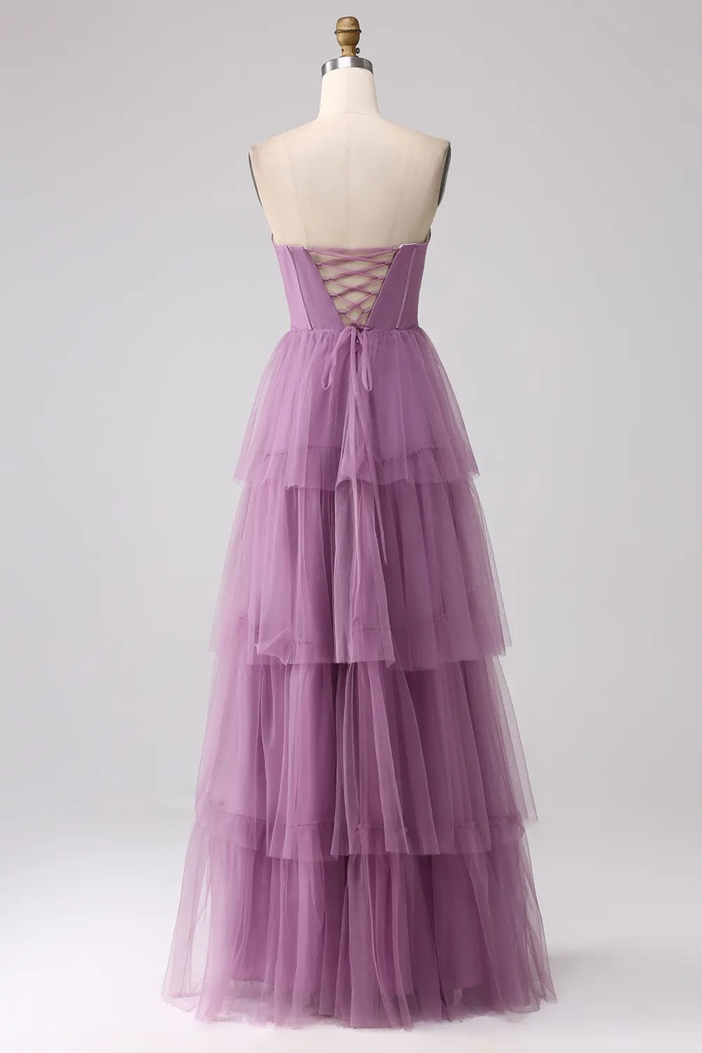 HEULORIA Romantic Tiered Tulle Corset Gown with Ruffled Straps and Lace-Up Back Formal Dress ED-226