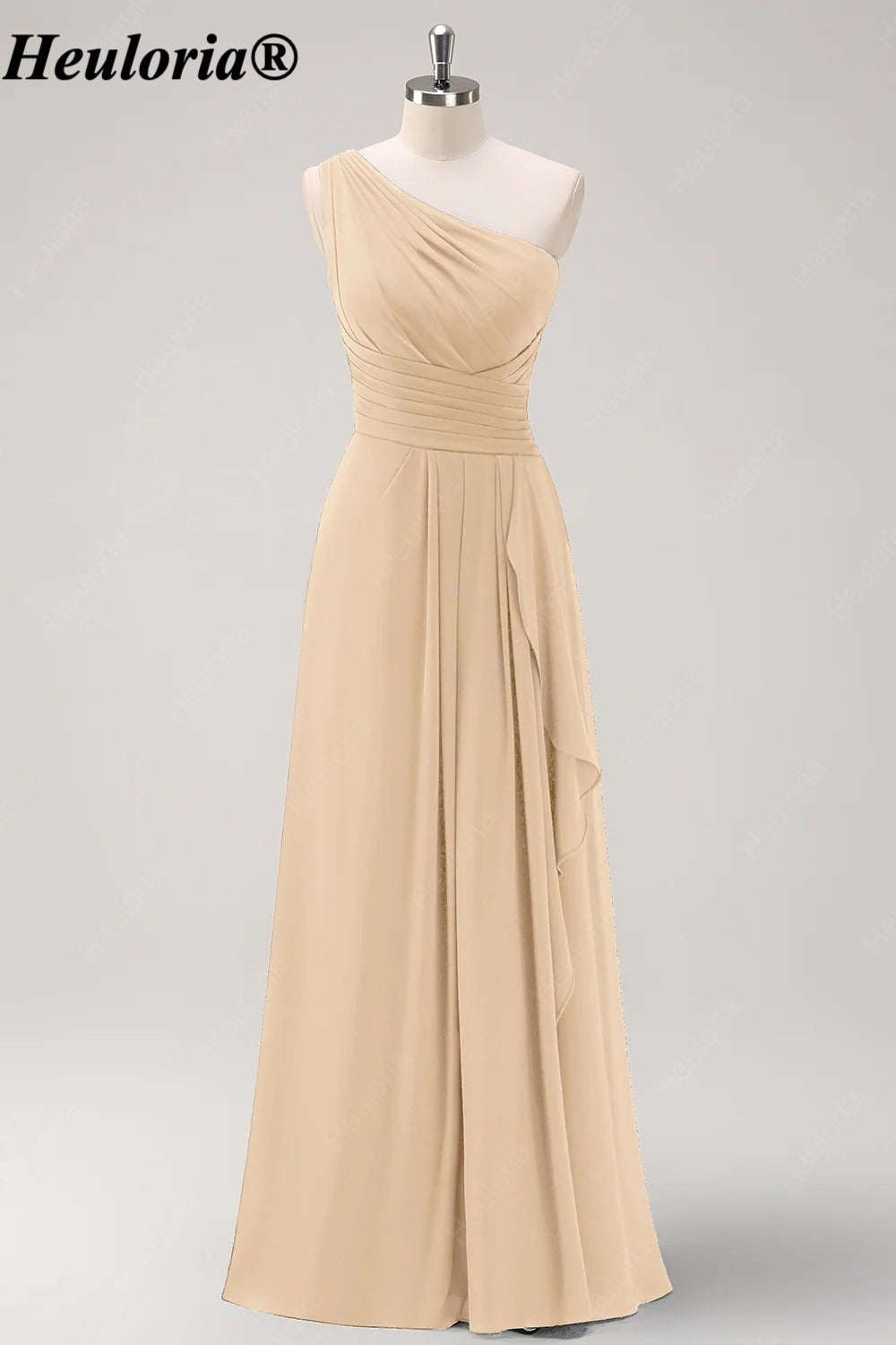 HEULORIA One-Shoulder Ruched Chiffon Bridesmaid Dress with Slit ED-959