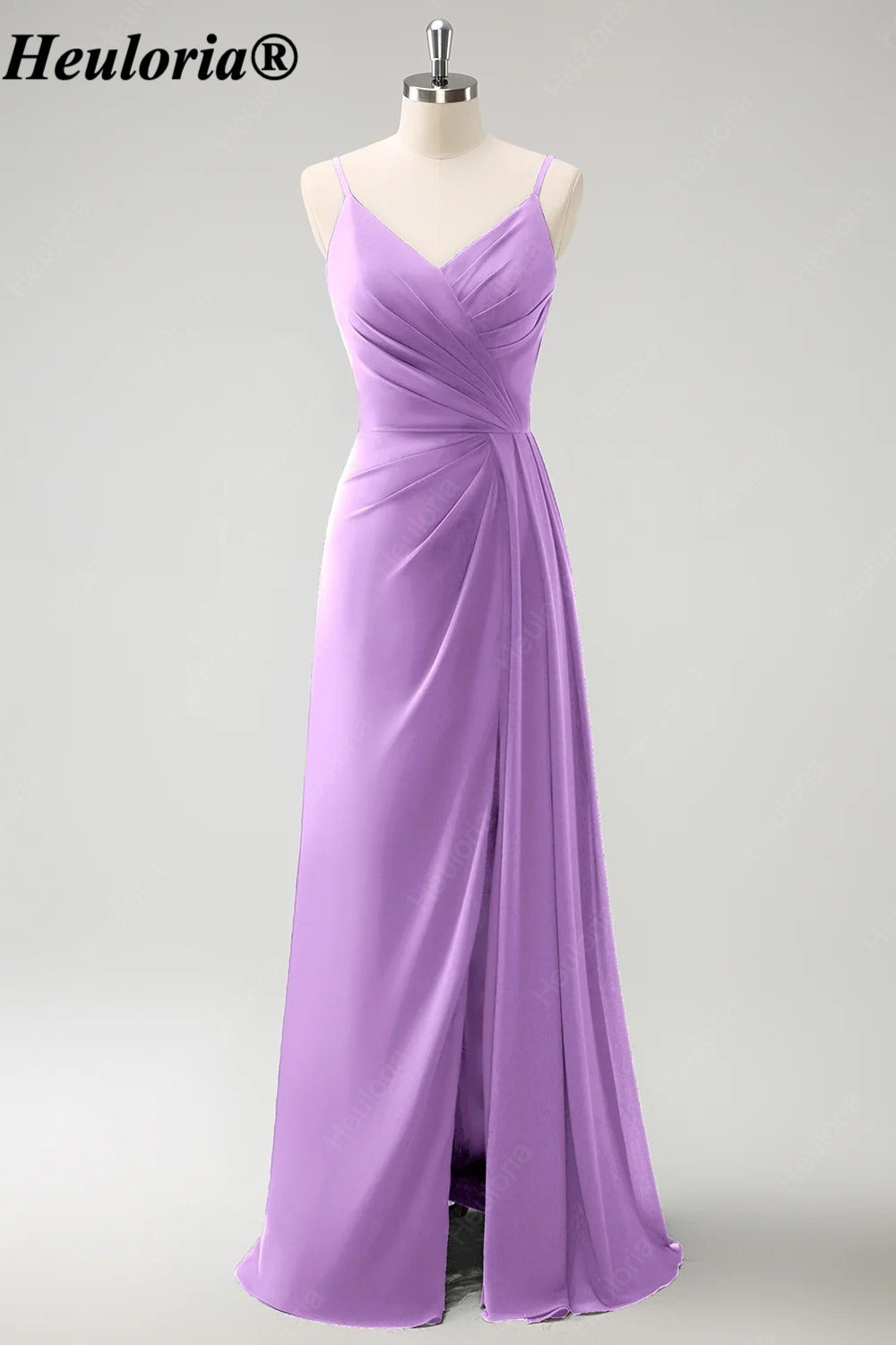 HEULORIA V-Neck Pleated Chiffon Bridesmaid Dress with Slit | ED-957