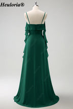 HEULORIA Ruffled Chiffon Bridesmaid Dress with Cascading Drapes | ED-1021