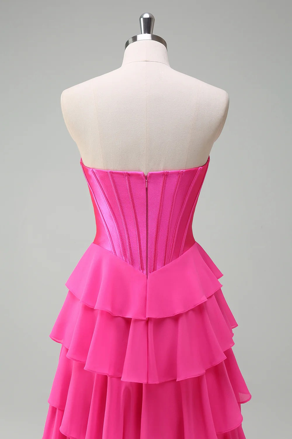 HEULORIA Strapless Corset Bodice Tiered Ruffle Evening Gown - Multi-Color prom dress ED-236