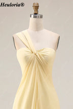 HEULORIA Lemon Sorbet Draped Bridesmaid Dress with Convertible Straps ED-1109
