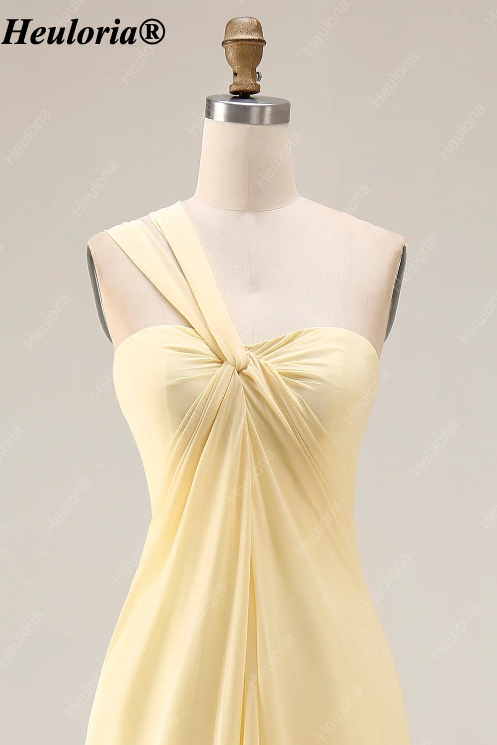 HEULORIA Lemon Sorbet Draped Bridesmaid Dress with Convertible Straps ED-1109