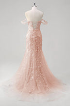 HEULORIA Enchanting Sky Blue 3D Floral Mermaid Prom Dress - Detachable Off-the-Shoulder Corset Evening Gown ED-350