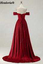 HEULORIA Off-the-Shoulder Satin A-Line Prom Dress with Slit ED-533