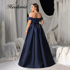 HEULORIA Plus Size Off-The-Shoulder Sequin & Satin Evening Gown with High Slit ED-382