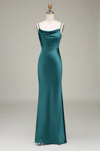 HEULORIA Elegant Cowl Neck Satin Floor-Length Bridesmaid Dress with Delicate Spaghetti Straps ED-253