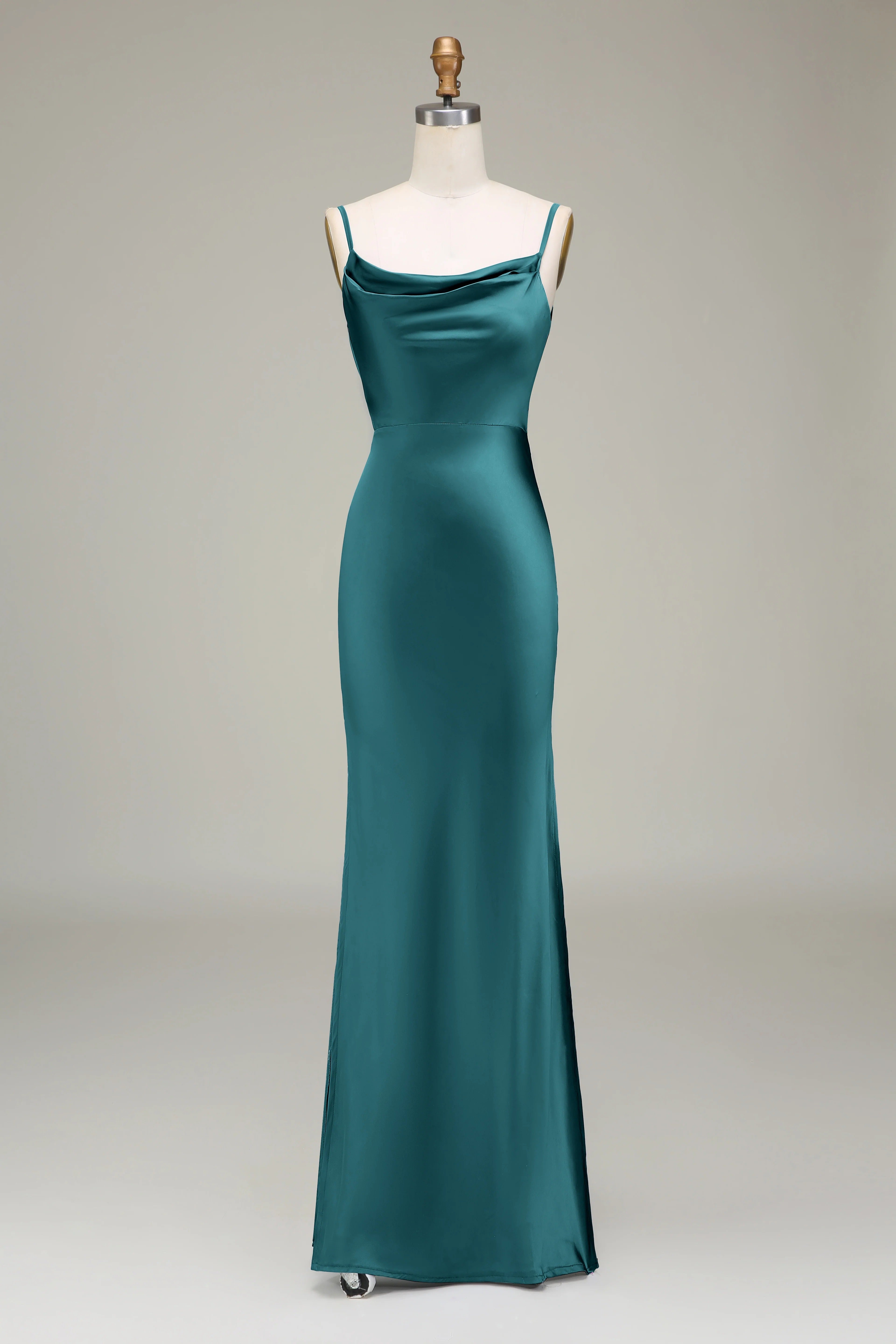 HEULORIA Elegant Cowl Neck Satin Floor-Length Bridesmaid Dress with Delicate Spaghetti Straps ED-253