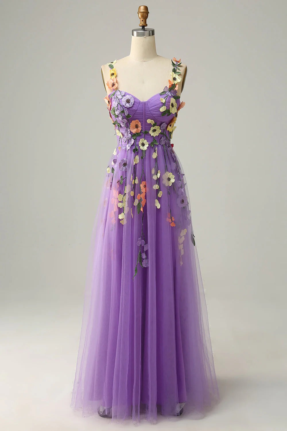 Heuloria Enchanted Garden 3D Floral Appliqué Tulle Prom Dress - Whimsical A-Line Formal Gown ED-585