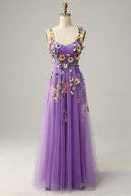 Heuloria Enchanted Garden 3D Floral Appliqué Tulle Prom Dress - Whimsical A-Line Formal Gown ED-585