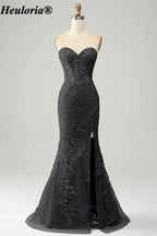 HEULORIA Strapless Sweetheart Lace Corset Prom Dress with Slit ED-369