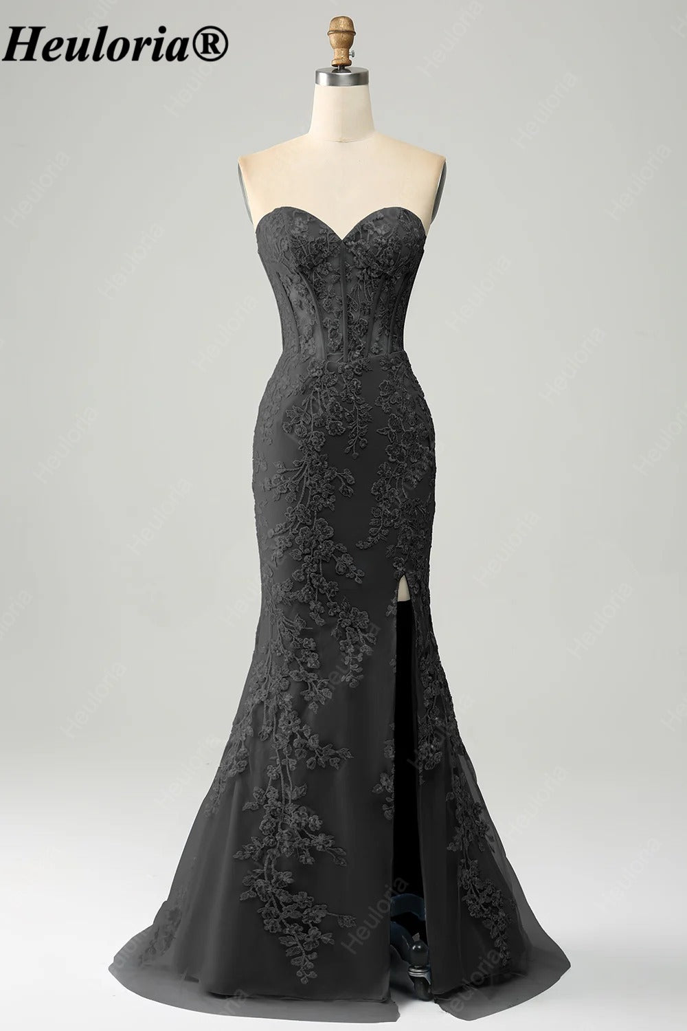 HEULORIA Strapless Sweetheart Lace Corset Prom Dress with Slit ED-369