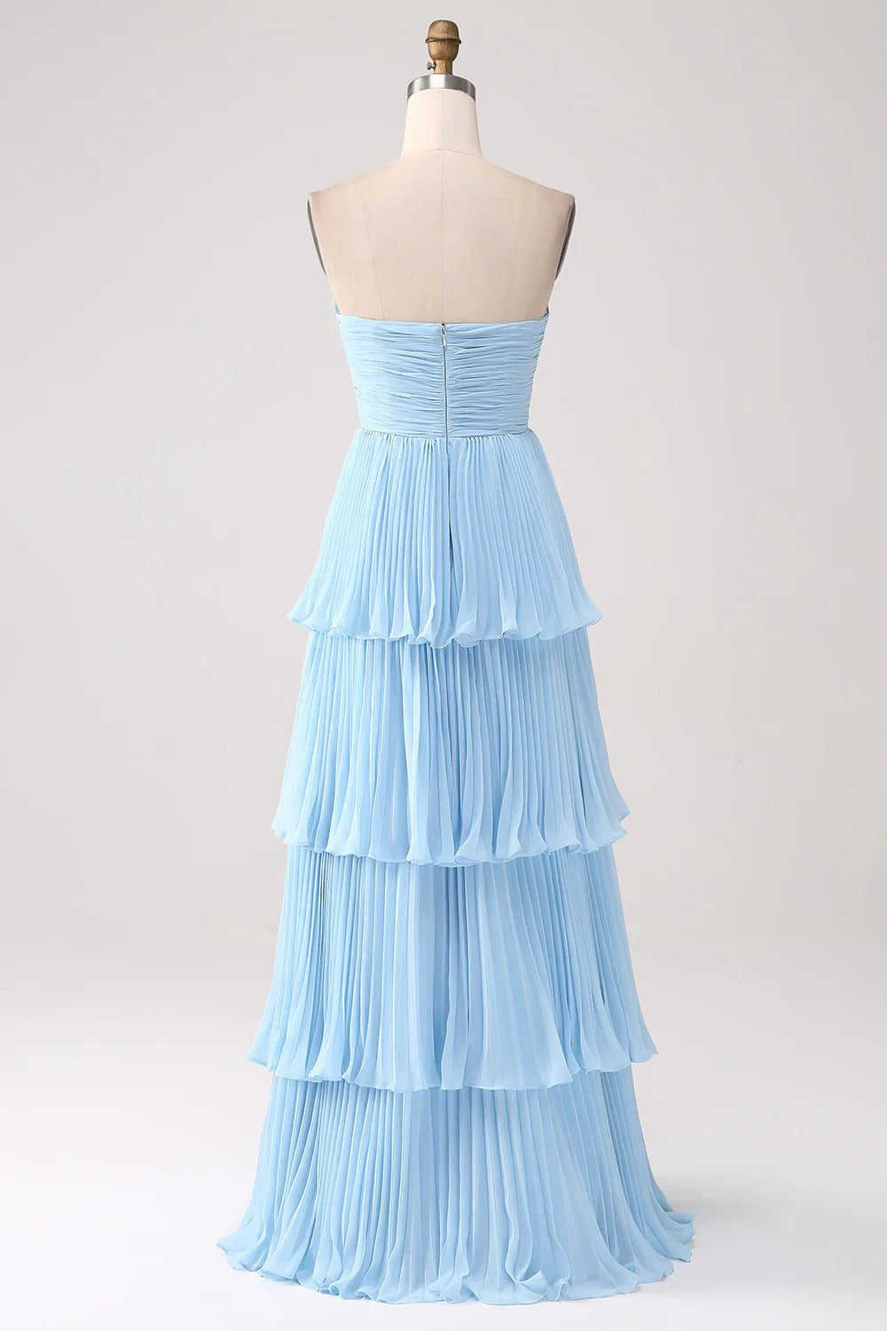HEULORIA Strapless Tiered Pleated Chiffon Maxi Dress - Elegant Sleeveless Evening Gown ED-241