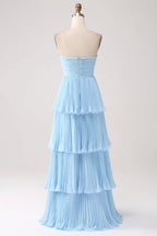 HEULORIA Strapless Tiered Pleated Chiffon Maxi Dress - Elegant Sleeveless Evening Gown ED-241