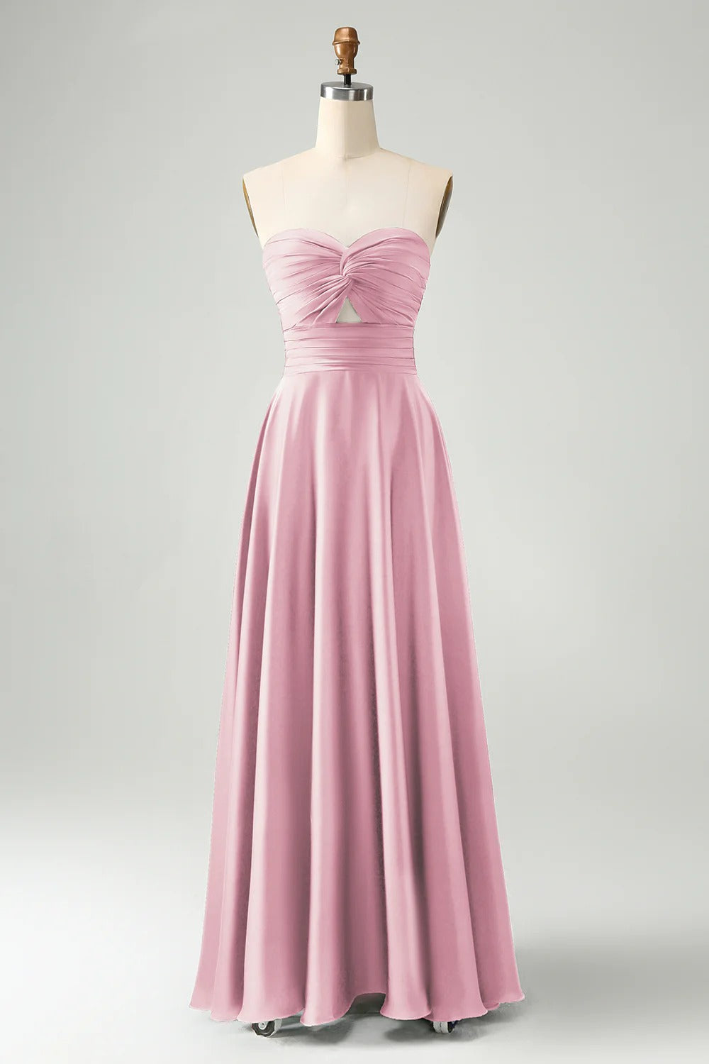 HEULORIA Strapless Twisted Knot Cut-Out Satin A-Line Floor-Length Bridesmaid & Evening Gown ED-265