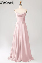 HEULORIA Cowl Neck Satin A-Line Bridesmaid Dress with Embellished Trim ED-361