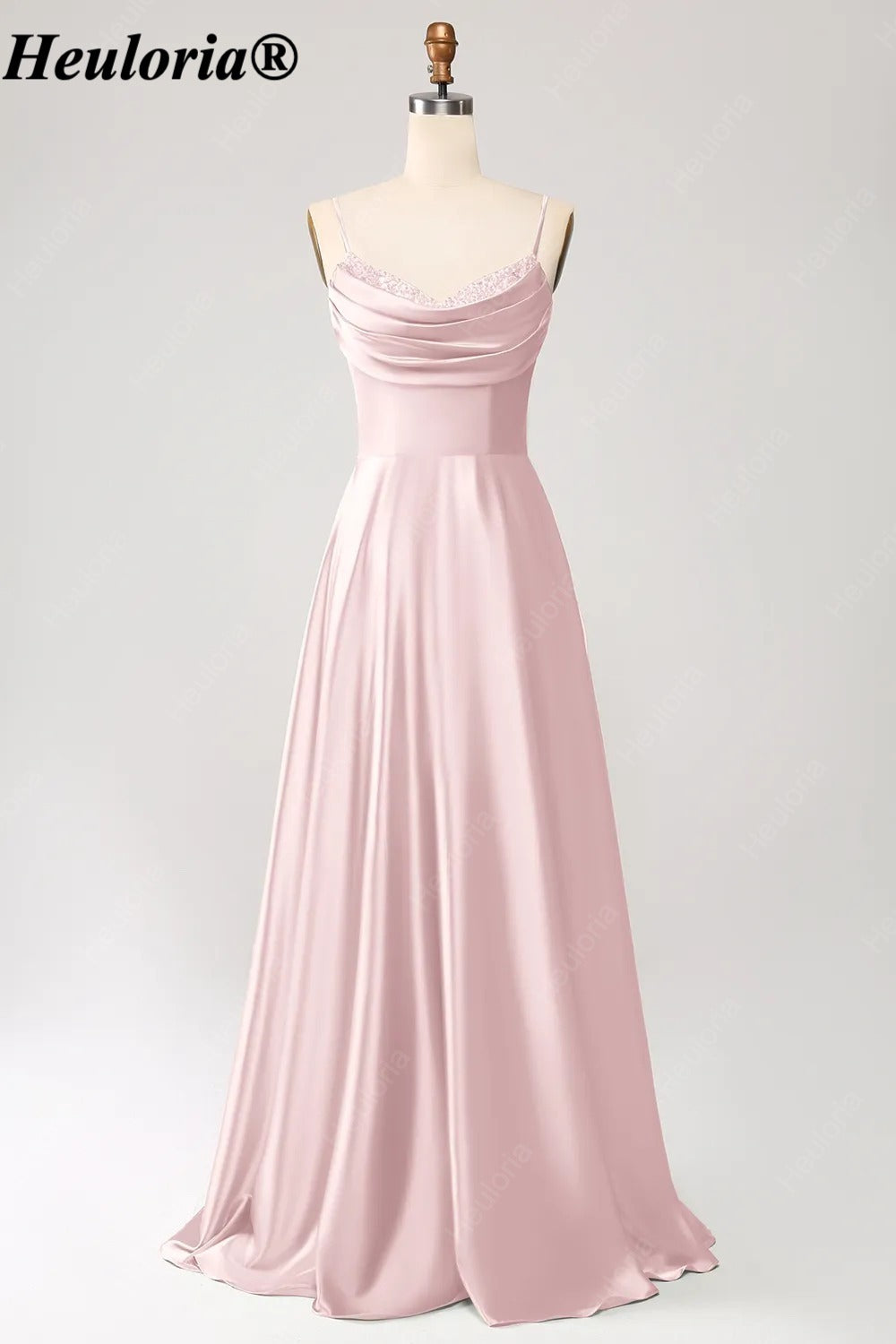 HEULORIA Cowl Neck Satin A-Line Bridesmaid Dress with Embellished Trim ED-361