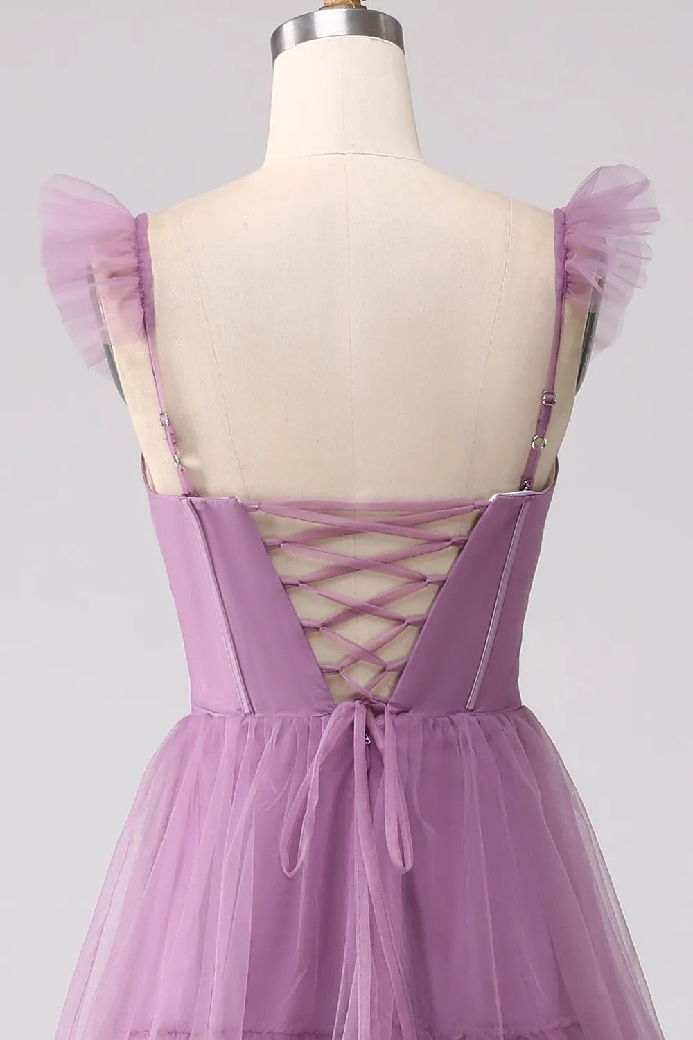 HEULORIA Romantic Tiered Tulle Corset Gown with Ruffled Straps and Lace-Up Back Formal Dress ED-226