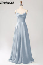 HEULORIA Cowl Neck Satin A-Line Bridesmaid Dress with Embellished Trim ED-361