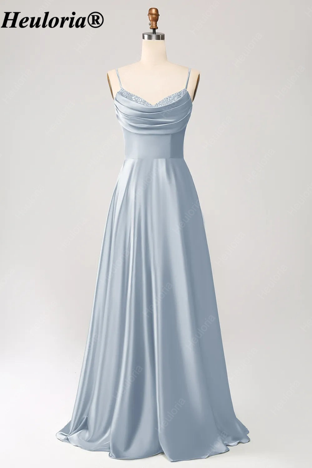 HEULORIA Cowl Neck Satin A-Line Bridesmaid Dress with Embellished Trim ED-361