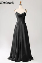 HEULORIA Cowl Neck Satin A-Line Bridesmaid Dress with Embellished Trim ED-361