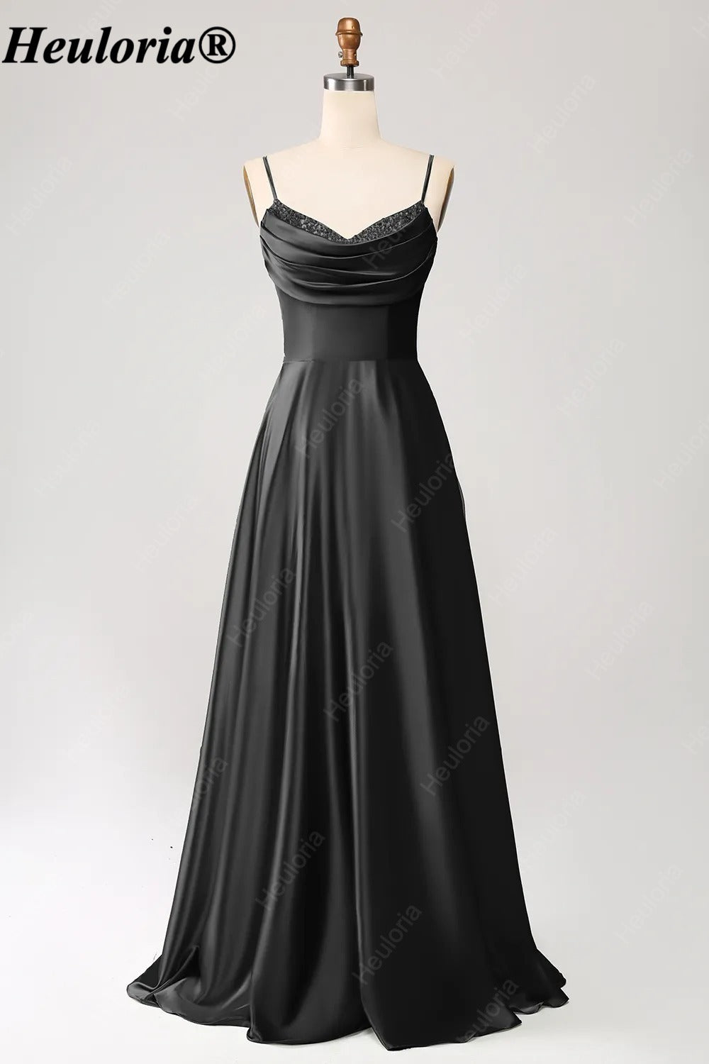HEULORIA Cowl Neck Satin A-Line Bridesmaid Dress with Embellished Trim ED-361