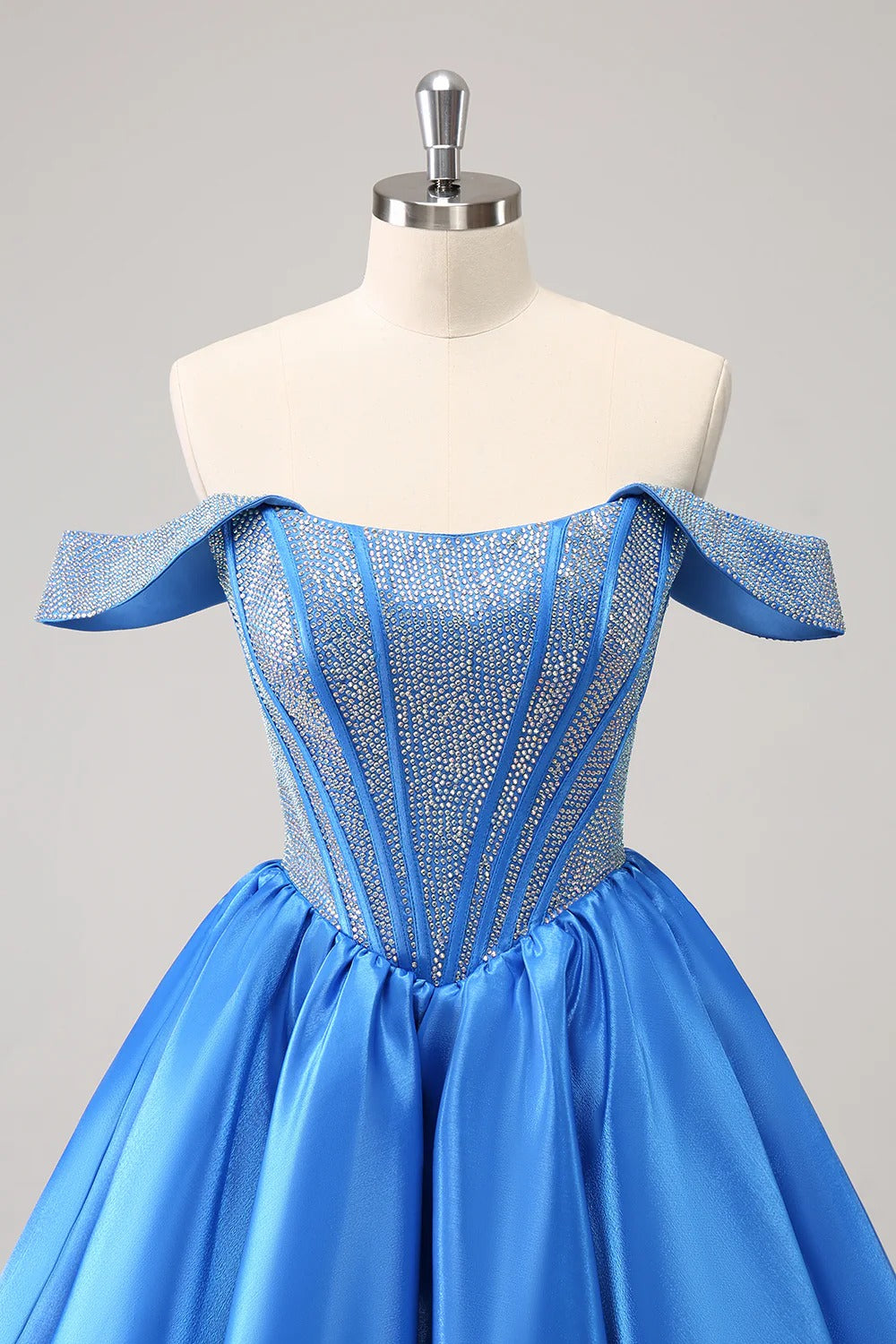HEULORIA Sparkly Rhinestone Corset Homecoming Dress Off-the-Shoulder Satin Mini Party Gown ED-596