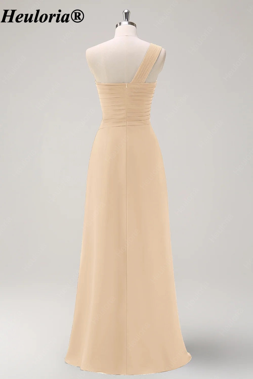 HEULORIA One-Shoulder Ruched Chiffon Bridesmaid Dress with Slit ED-959