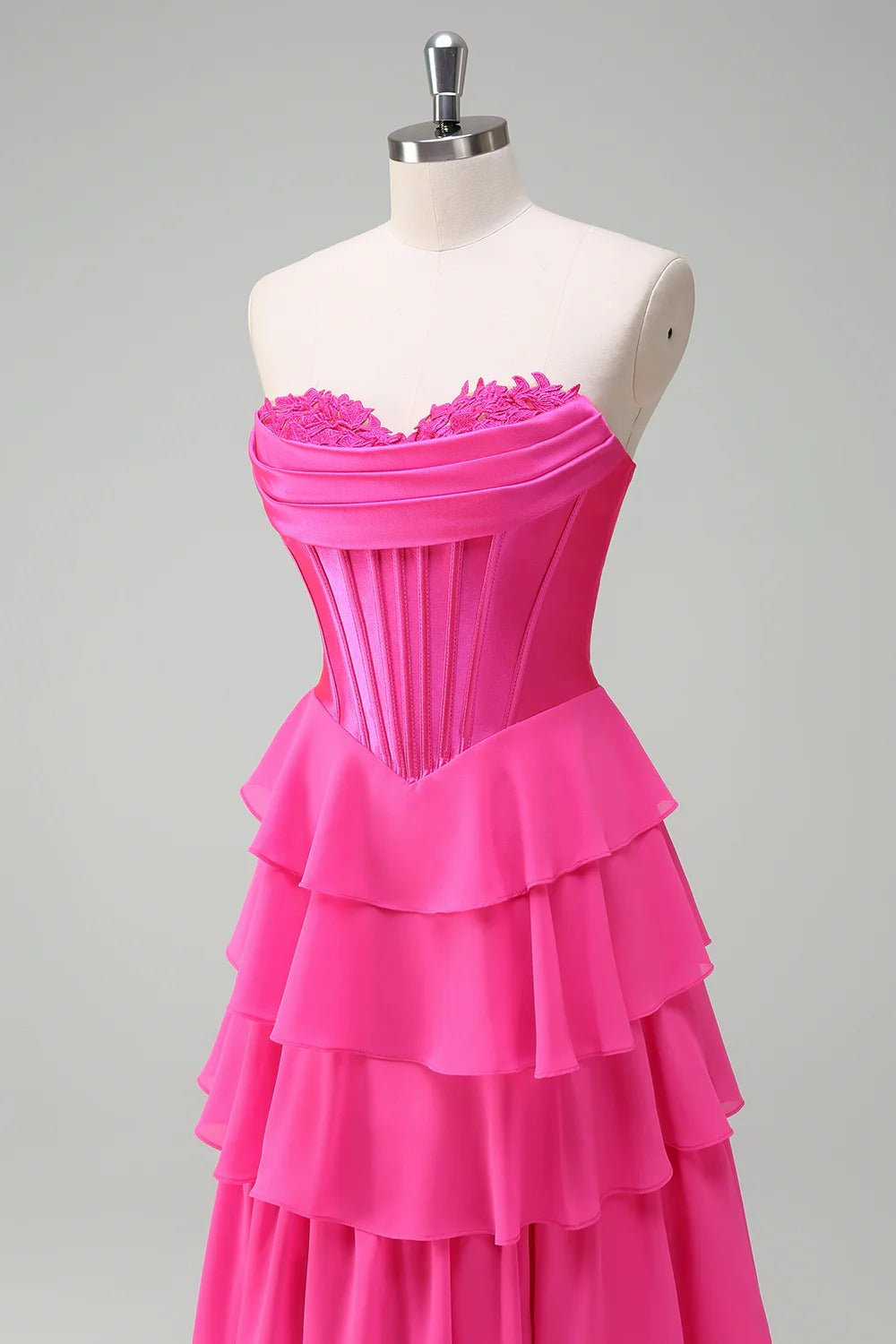 HEULORIA Strapless Corset Bodice Tiered Ruffle Evening Gown - Multi-Color prom dress ED-236