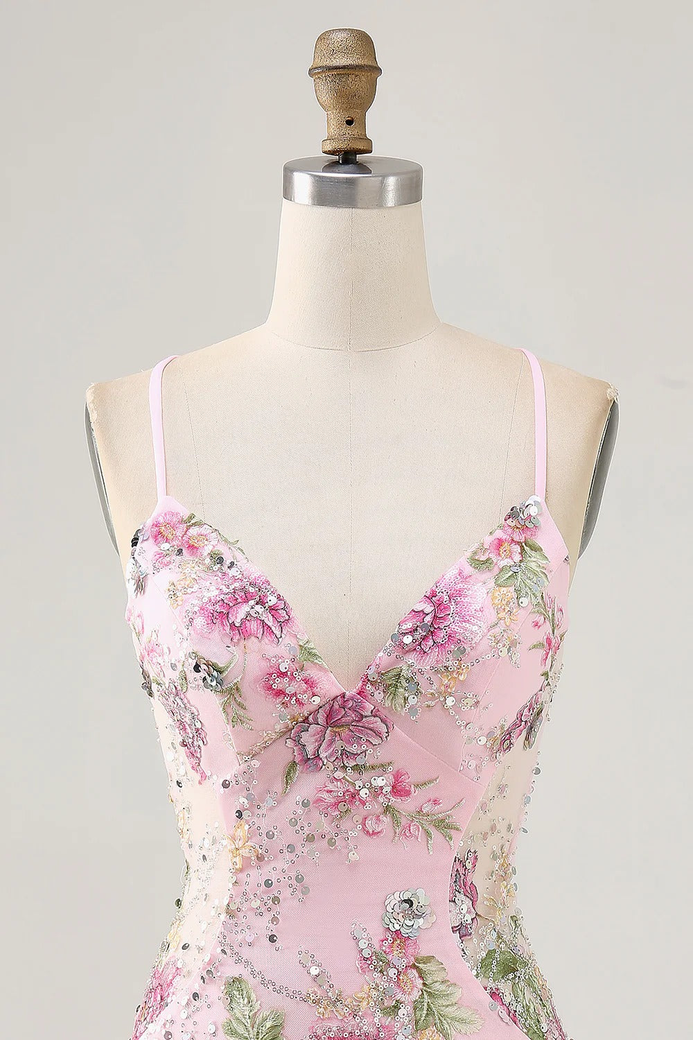 HEULORIA Floral Embroidered Sequin Bodycon Mini Dress with Sheer Mesh Cut-outs and Lace-Up Back ED-597